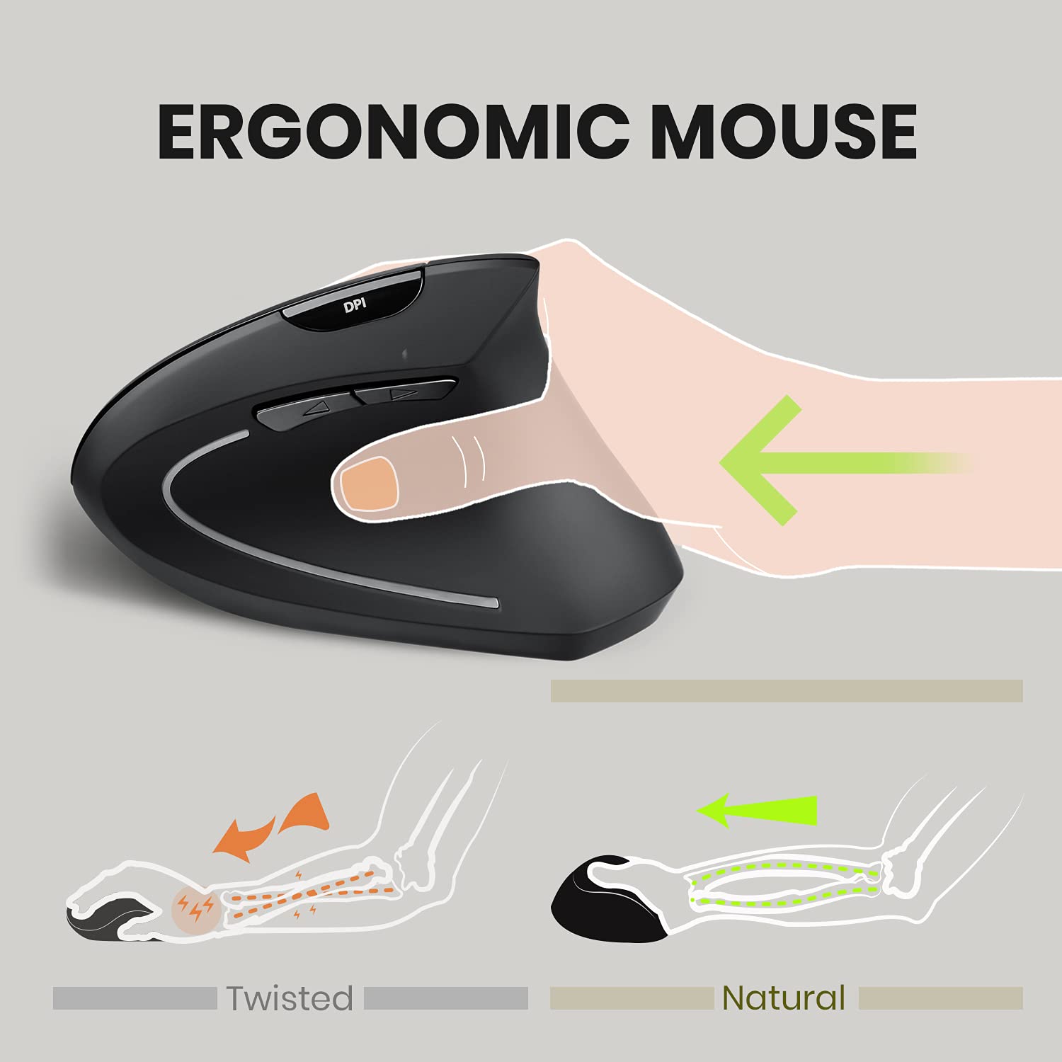 Foto 3 | Mouse Vertical Inalámbrico Perixx Negro-Venta Internacional