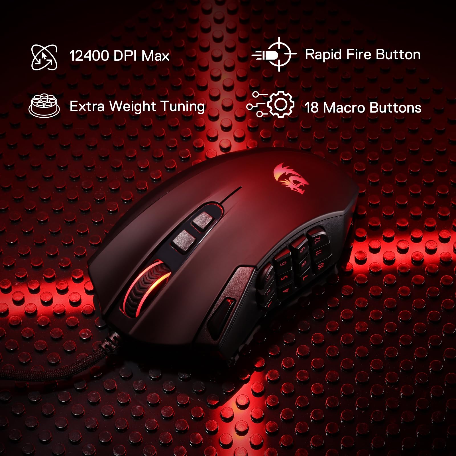 Foto 2 | Ratón Para Juegos Redragon M921 12400 Dpi Con Cable Rgb Con 18 Botones - Venta Internacional.