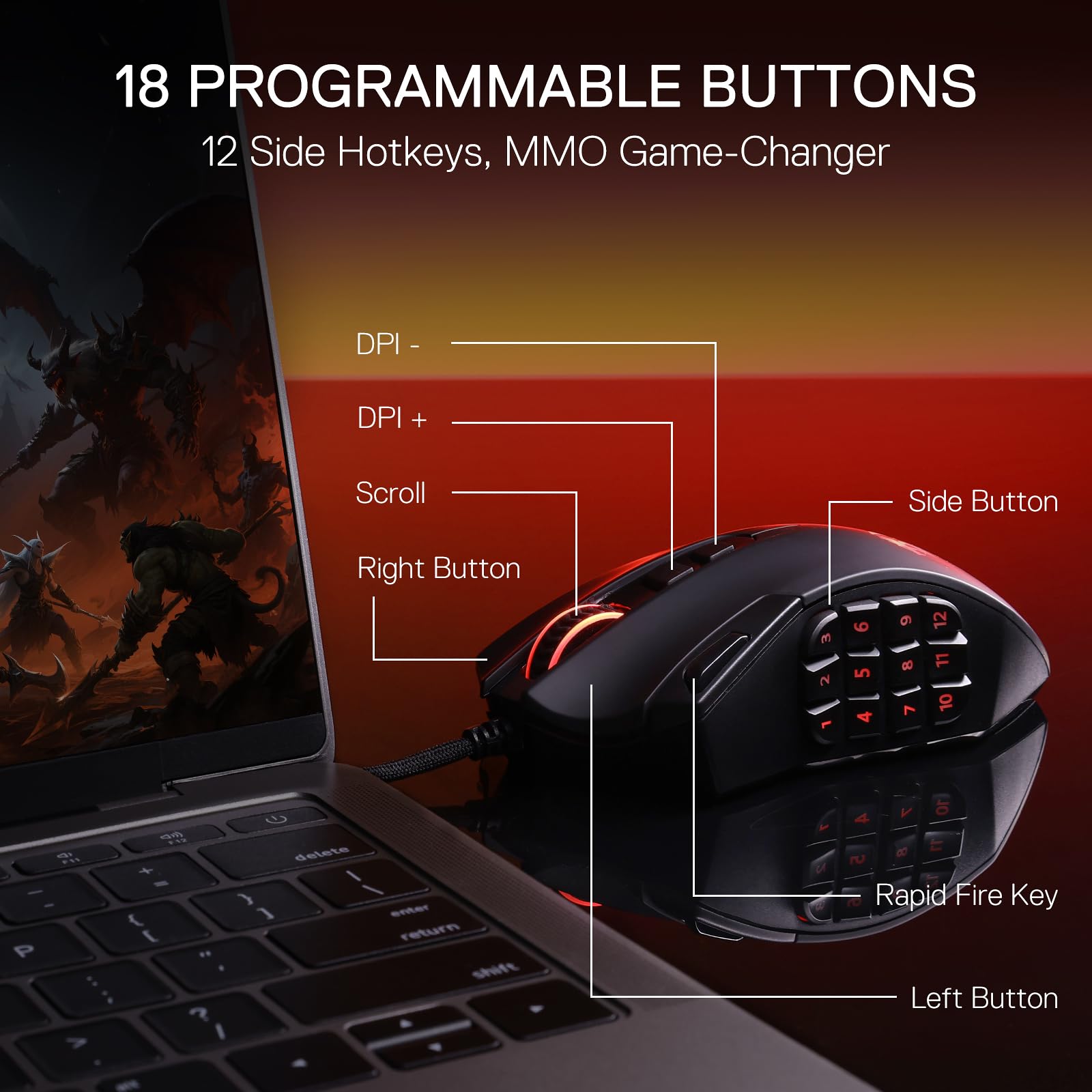 Foto 5 pulgar | Ratón Para Juegos Redragon M921 12400 Dpi Con Cable Rgb Con 18 Botones - Venta Internacional.