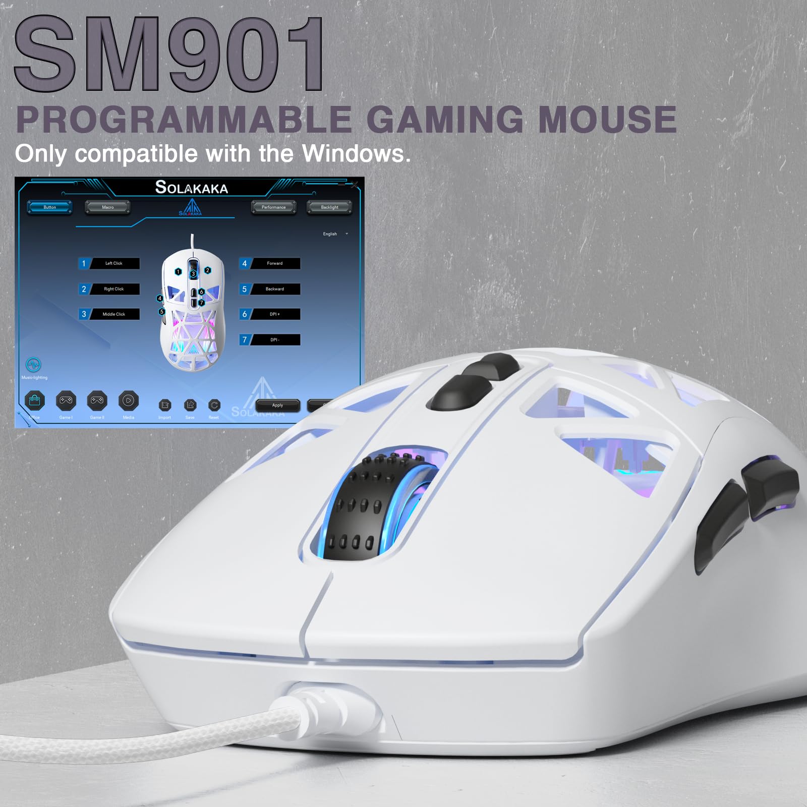 Foto 6 pulgar | Ratón Para Juegos Solakaka Sm901 13800dpi Rgb Programable Blanco - Venta Internacional.