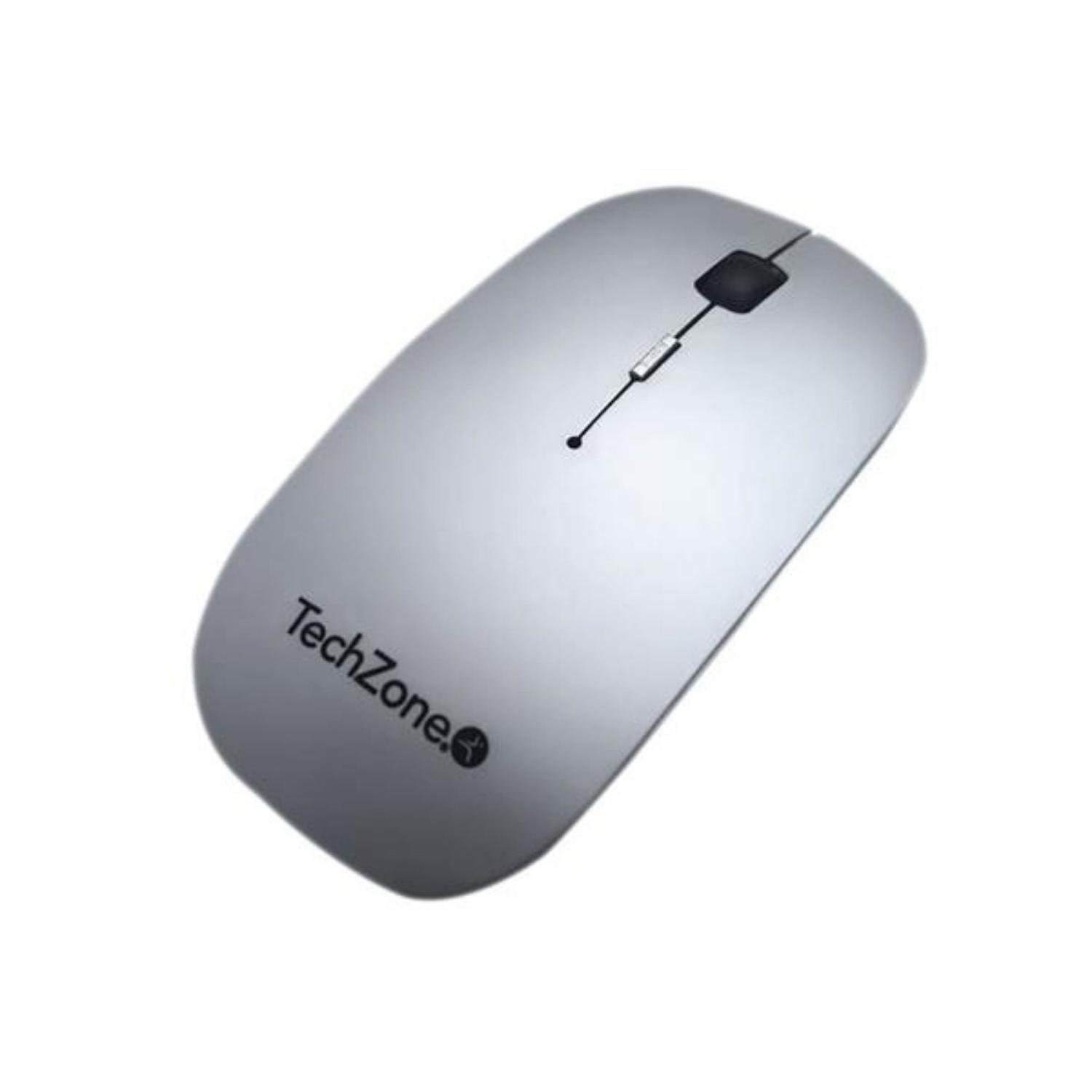 Mouse Inalámbrico Techzone color Plateado con Batería Recargable Inc Pad Plta Rubber