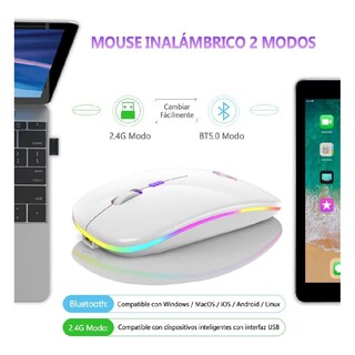 Foto 2 | Mouse Inalámbrico Eastworld Recargable Ultradelgado y Silencioso Rgb color Blanco