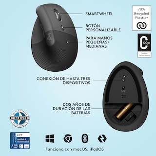 Foto 6 | Mouse Inalámbrico Logitech Vertical Ergonómico Lift color Negro