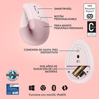 Foto 6 | Mouse Inalámbrico Logitech Ergo Lift Vertical color Rosa