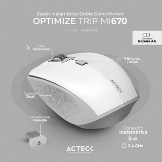 Foto 2 | Mouse Inalámbrico Acteck Mi670 color Blanco
