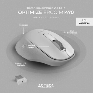 Foto 2 | Mouse Acteck Optimize Ergo Mi470 1600dpi 2 Botones Inalámbrico color Blanco