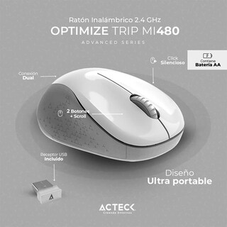 Foto 2 | Mouse Acteck Optimize Trip Mi480 1600dpi Inalámbrico Usb 2.4 Ghz Blanco