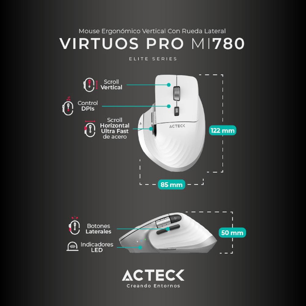 Foto 4 pulgar | Mouse Ergonómico Acteck Virtuos Pro Mi780 3000dpi Inalámbrico 8 Botones color Blanco Ac-936194