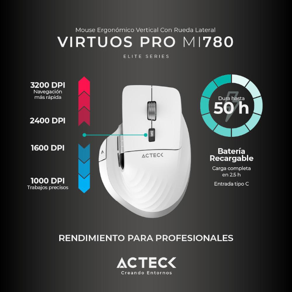 Foto 5 pulgar | Mouse Ergonómico Acteck Virtuos Pro Mi780 3000dpi Inalámbrico 8 Botones color Blanco Ac-936194