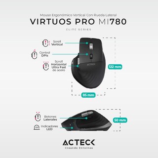 Foto 3 | Mouse Ergonómico Acteck Virtuos Pro Mi780 3000dpi Inalámbrico 8 Botones color Negro Ac-936187