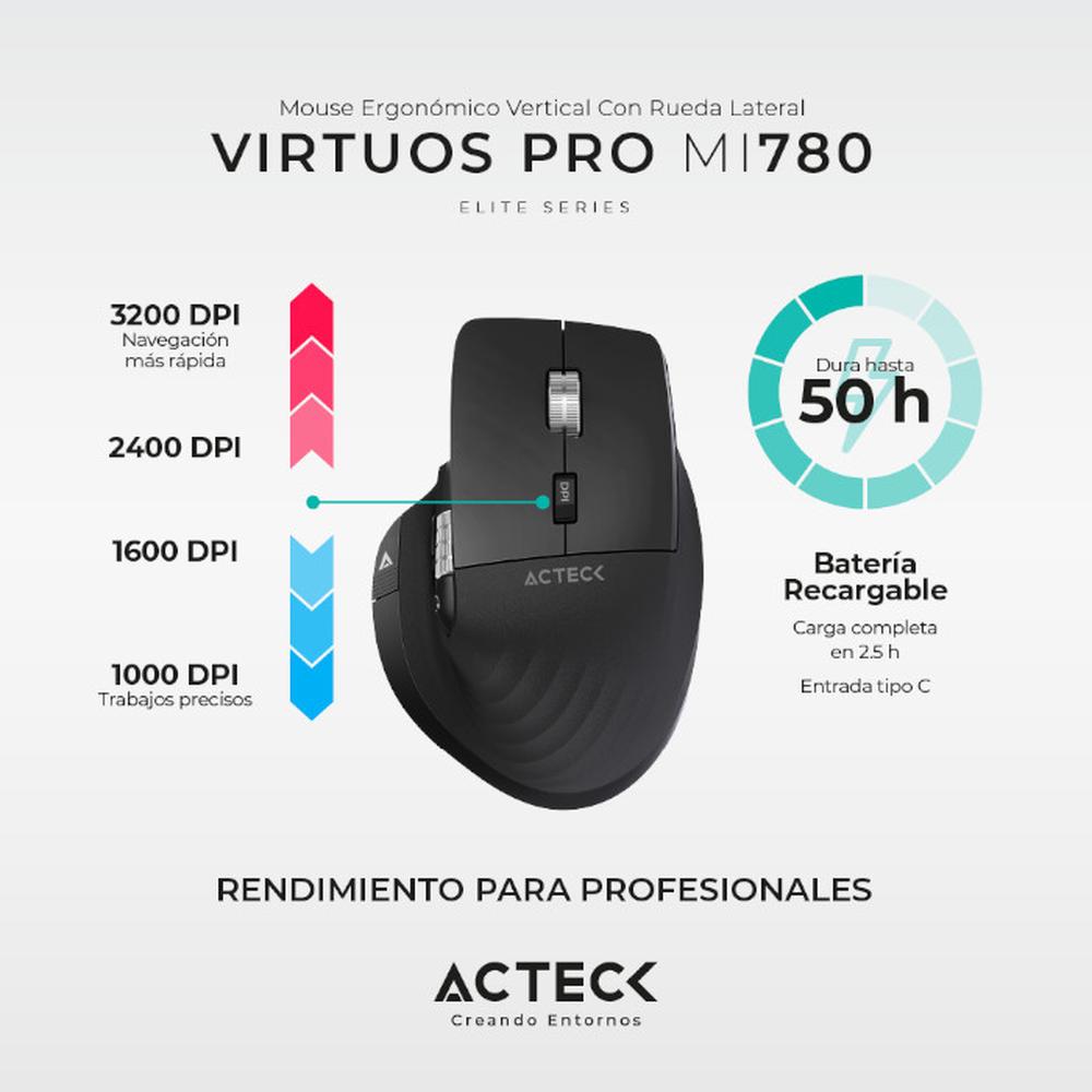 Foto 5 pulgar | Mouse Ergonómico Acteck Virtuos Pro Mi780 3000dpi Inalámbrico 8 Botones color Negro Ac-936187