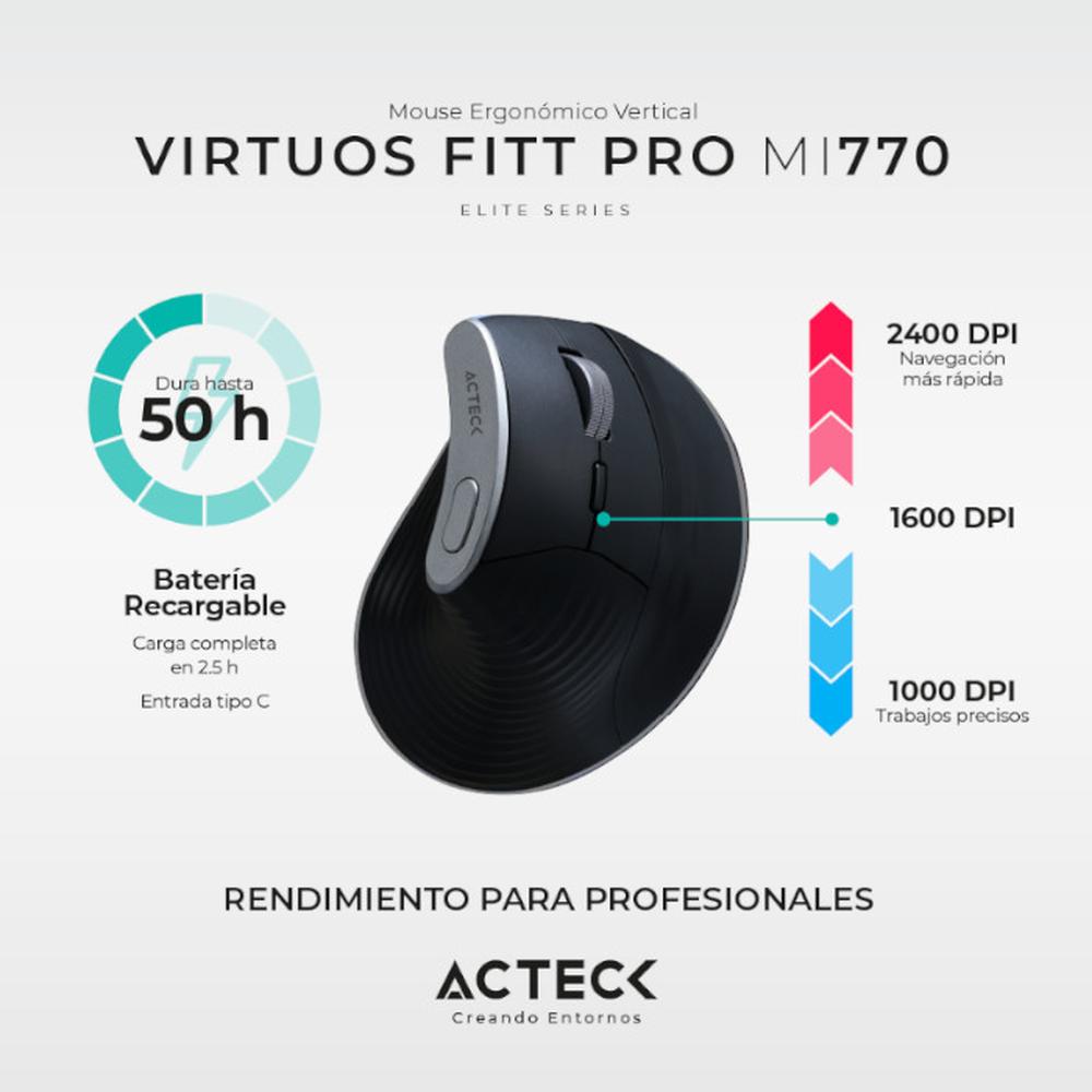 Foto 5 pulgar | Mouse Ergonomico Acteck Virtuos Fitt Pro Mi770 1600dpi Inalambrico 8 Botones Negro Ac-936200