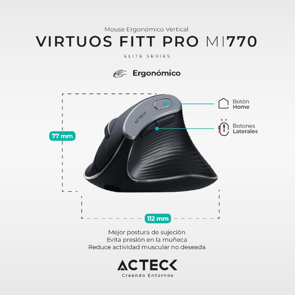 Foto 6 pulgar | Mouse Ergonomico Acteck Virtuos Fitt Pro Mi770 1600dpi Inalambrico 8 Botones Negro Ac-936200