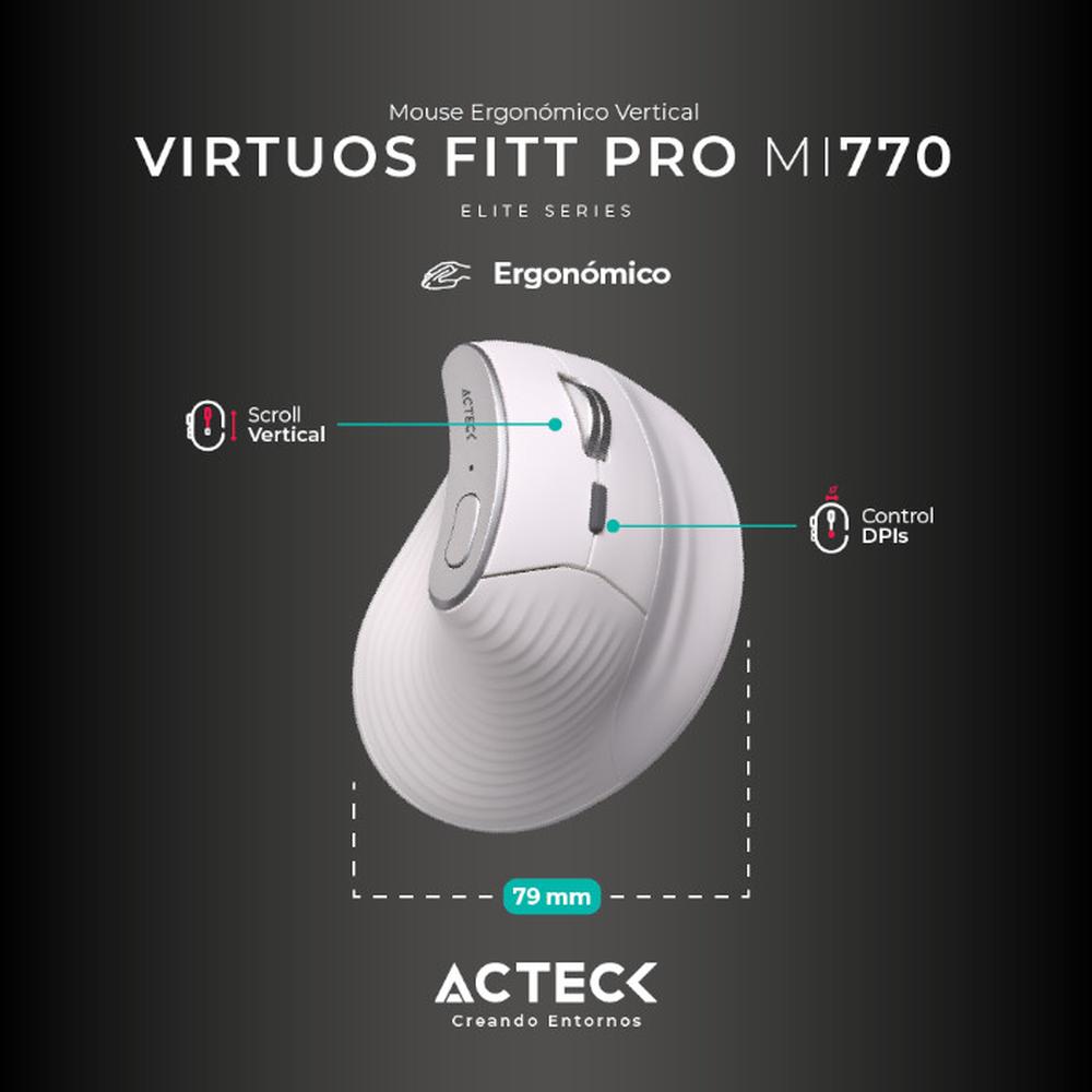 Foto 4 pulgar | Mouse Ergonomico Acteck Virtuos Fitt Pro Mi770 1600dpi Inalambrico 8 Botones Blanco Ac-936217