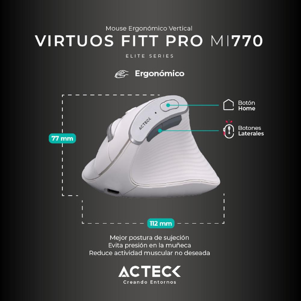 Foto 6 pulgar | Mouse Ergonomico Acteck Virtuos Fitt Pro Mi770 1600dpi Inalambrico 8 Botones Blanco Ac-936217