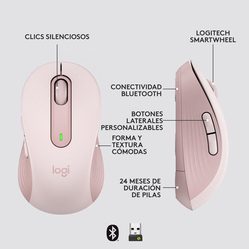 Foto 9 pulgar | Mouse M650  /logitech / Óptico / Inalámbrico / Bluetooth / 2000 Dpi Color Rosa