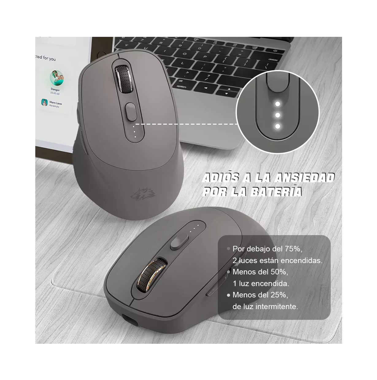 Foto 5 pulgar | Mouse Inalámbrico Free Wolf Gris