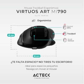 Foto 3 | Mouse Ergonómico Acteck Virtuos Art Mi790 1600dpi Inalámbrico 8 Botones Negro