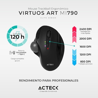 Foto 5 | Mouse Ergonómico Acteck Virtuos Art Mi790 1600dpi Inalámbrico 8 Botones Negro