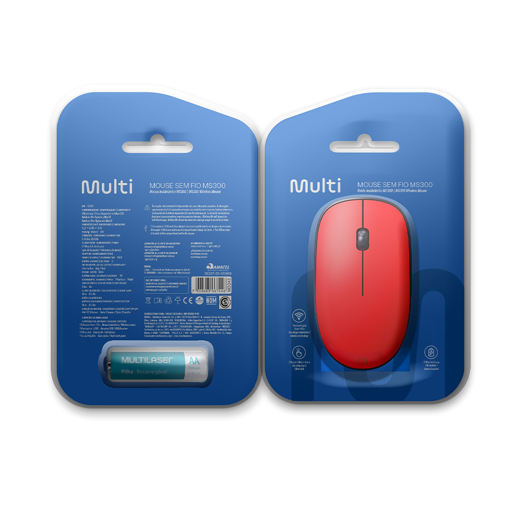 Foto 7 pulgar | Mouse Inalámbrico Multilaser Sem Fio 1200 Dpi Rojo