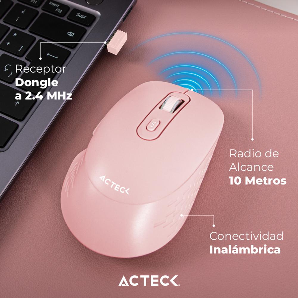 Foto 4 pulgar | Mouse Acteck Optimize Flow Mi480 Ergonomico 1600dpi 6 Botones Inalambrico Usb 2.4 Ghz Rosa Ac-939850