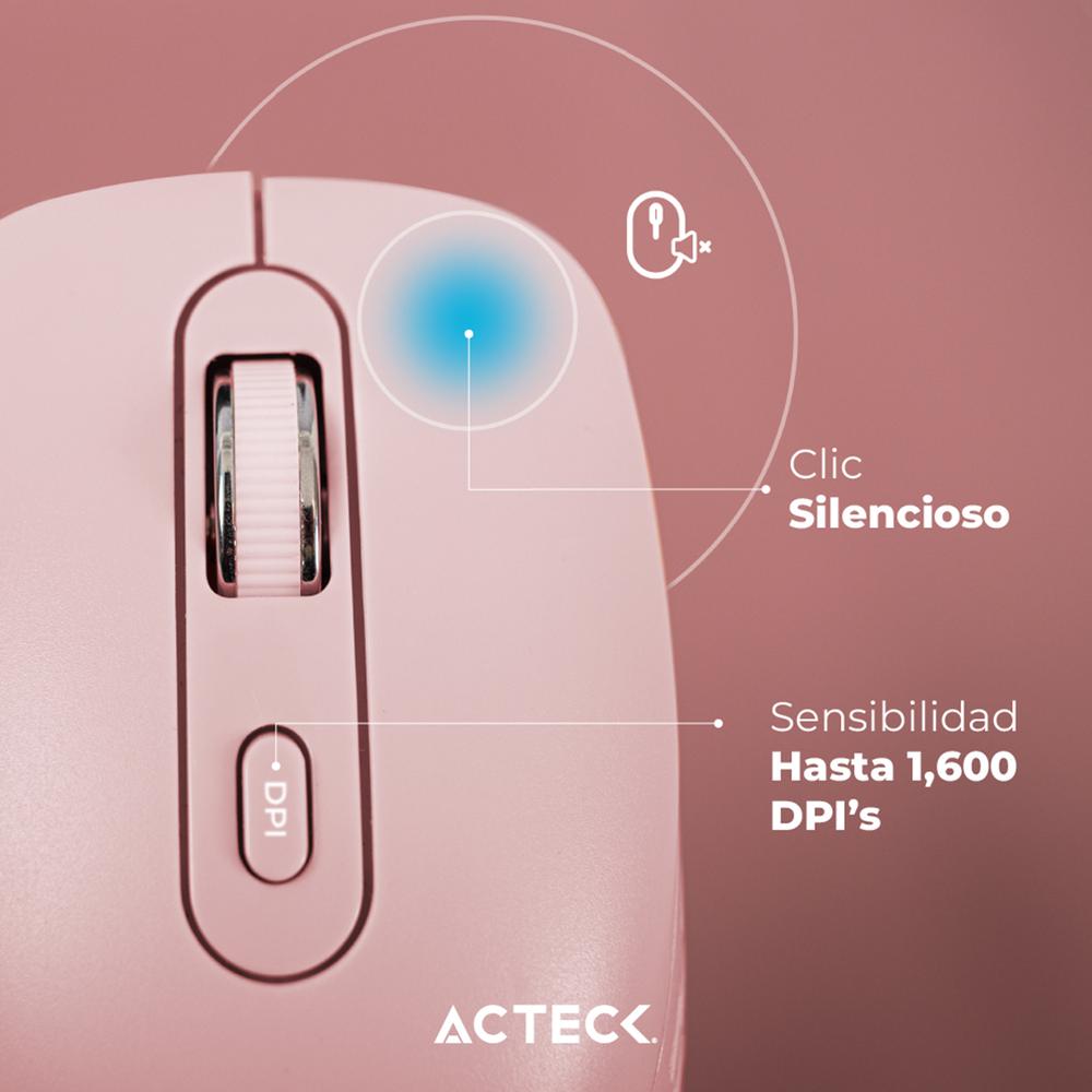 Foto 5 pulgar | Mouse Acteck Optimize Flow Mi480 Ergonomico 1600dpi 6 Botones Inalambrico Usb 2.4 Ghz Rosa Ac-939850