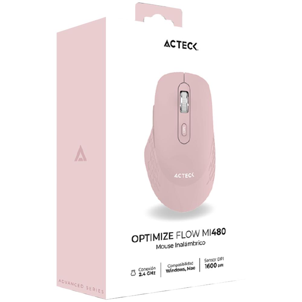 Foto 7 pulgar | Mouse Acteck Optimize Flow Mi480 Ergonomico 1600dpi 6 Botones Inalambrico Usb 2.4 Ghz Rosa Ac-939850