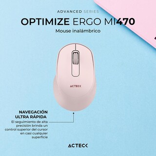Foto 3 | Mouse Acteck Optimize Ergo Mi470 Ergonomico 1600dpi 2 Botones Inalambrico Usb 2.4 Ghz Rosa Ac-939881