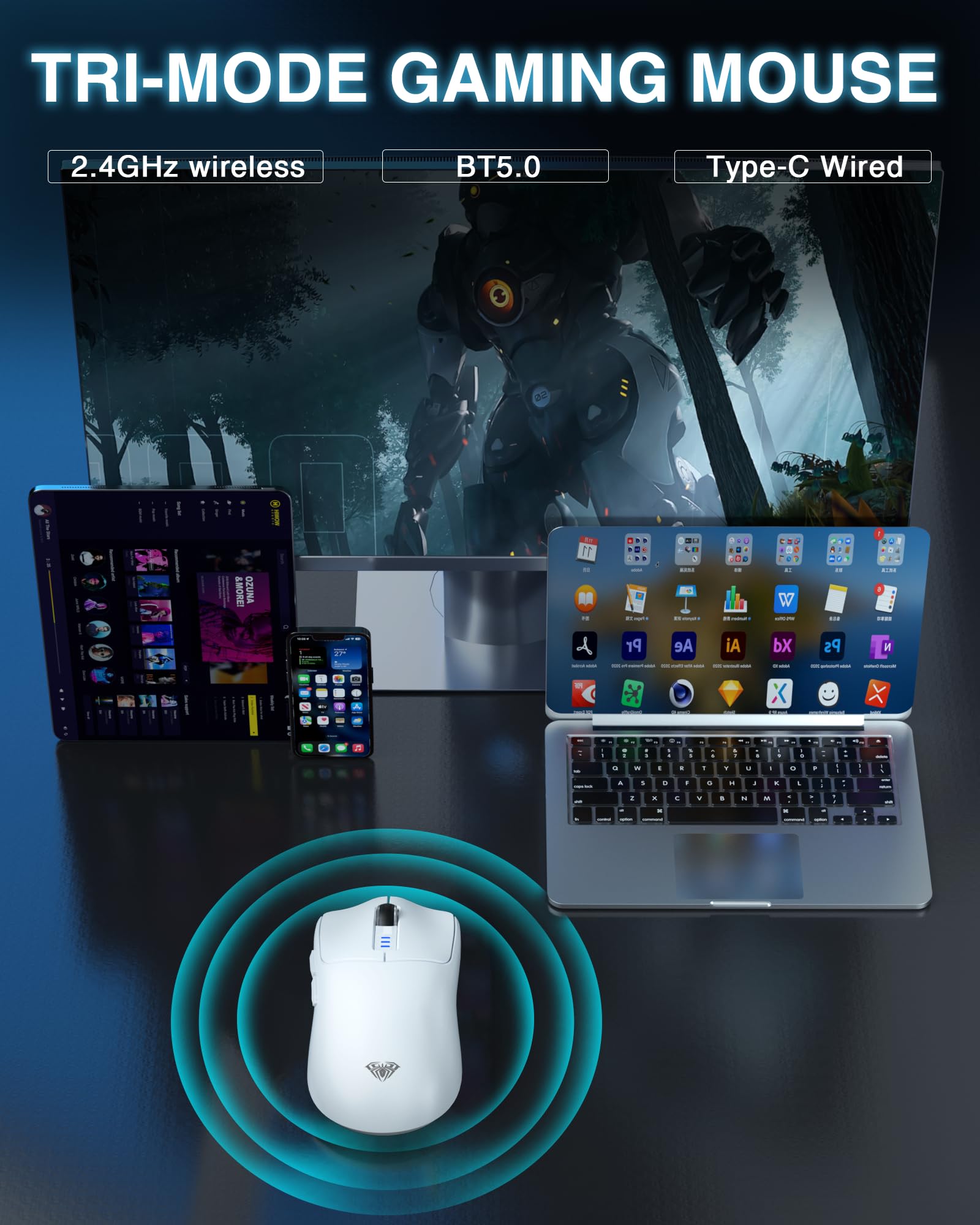 Foto 3 | Ratón Inalámbrico Para Juegos Aula Sc580 Tri-mode 2.4g/bt5.0/usb-c - Venta Internacional.