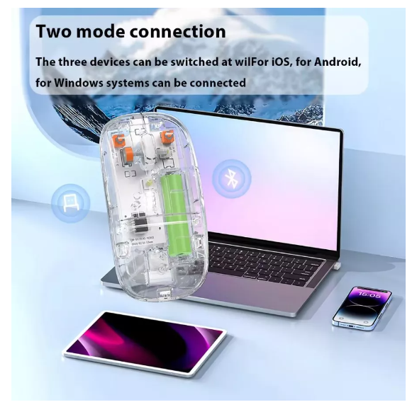 Foto 5 pulgar | Mouse Inalámbrico Bluetooth Transparente Recargable Gamer Wünd