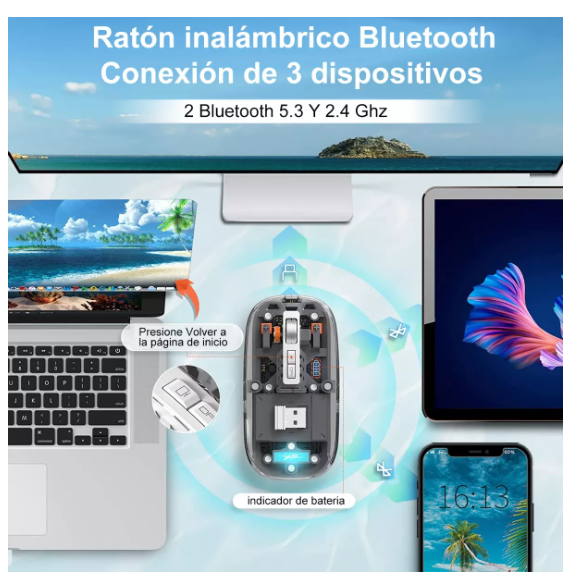 Foto 4 pulgar | Ratón Inalambrico Wünd Recargable Transparente Bluetooth 2.4 G