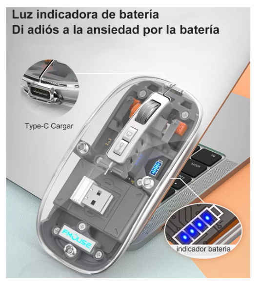 Foto 5 pulgar | Ratón Inalambrico Wünd Recargable Transparente Bluetooth 2.4 G