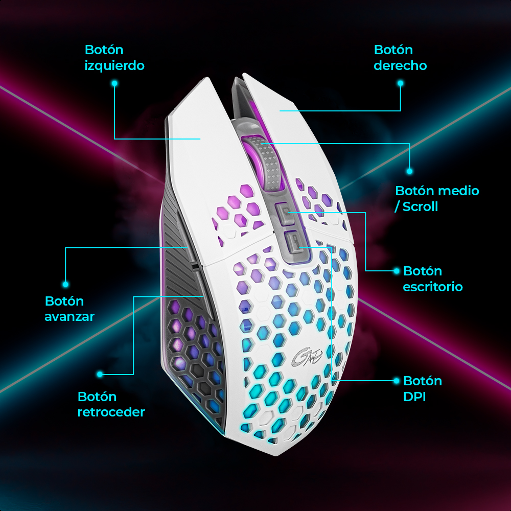 Foto 6 pulgar | Mouse Silencioso Inalám Rgb Recargable 7 Botones Usb Neg