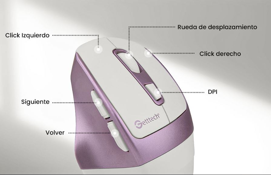 Foto 7 pulgar | Mouse Getttech Inalámbrico Conexión 2.4g Bluetooth y USB 6 Botones DPI Ajustables
