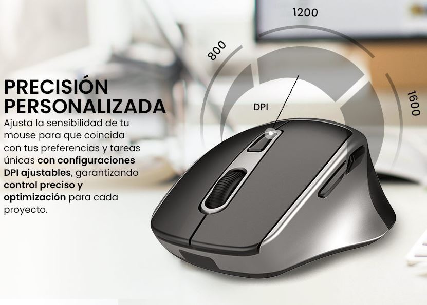 Foto 5 | Mouse Getttech Ggm-stdbw-01-sl Inalambrico Conexion 2.4g, Bluetooth Y Usb 6 Botones Dpi Ajustables (800-1200-1600)