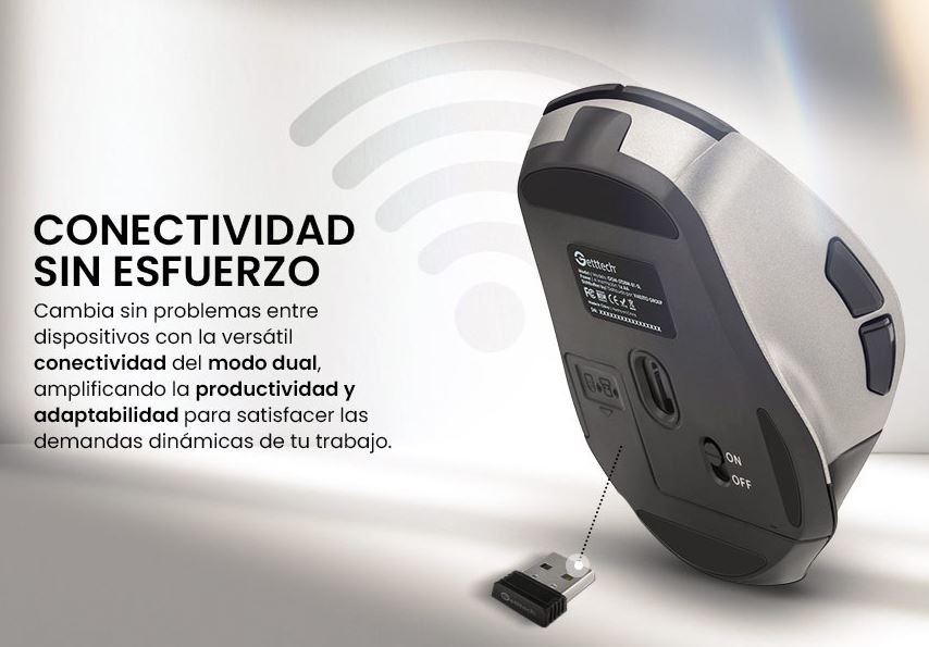 Foto 9 pulgar | Mouse Getttech Ggm-stdbw-01-sl Inalambrico Conexion 2.4g, Bluetooth Y Usb 6 Botones Dpi Ajustables (800-1200-1600)