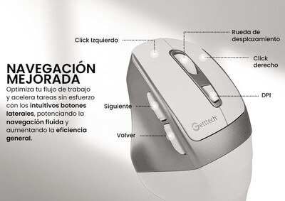 Foto 6 | Mouse Getttech Ggm-stdbw-01-wh Inalambrico Conexion 2.4g, Bluetooth Y Usb 6 Botones Dpi Ajustables (800-1200-1600)