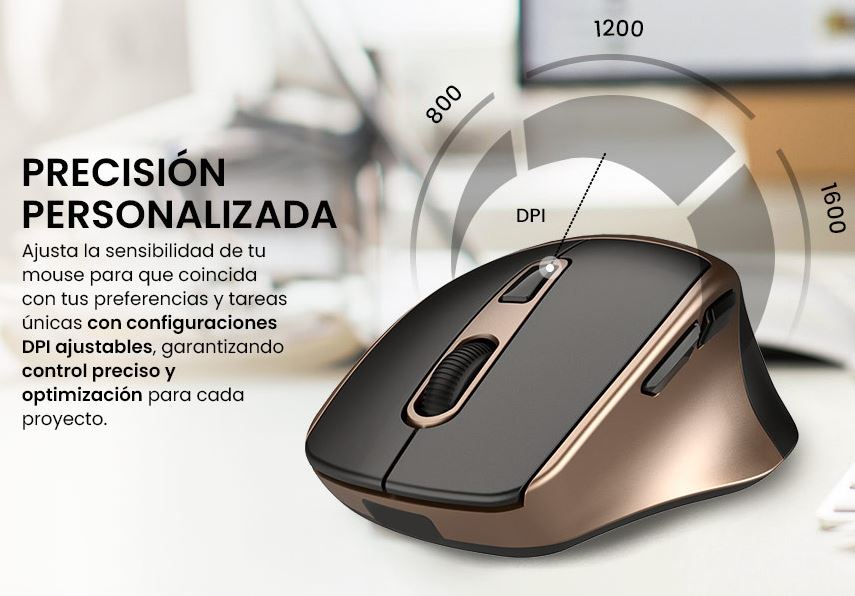 Foto 6 pulgar | Mouse Getttech Ggm-stdbw-01-gd Inalambrico Conexion 2.4g, Bluetooth Y Usb 6 Botones Dpi Ajustables (800-1200-1600)