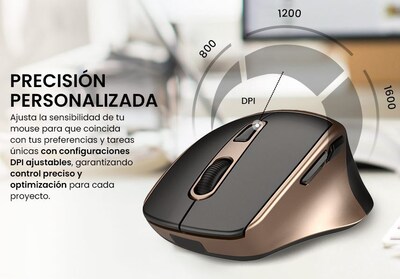 Foto 5 | Mouse Getttech Ggm-stdbw-01-gd Inalambrico Conexion 2.4g, Bluetooth Y Usb 6 Botones Dpi Ajustables (800-1200-1600)