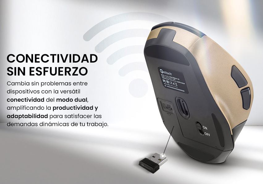Foto 9 pulgar | Mouse Getttech Ggm-stdbw-01-gd Inalambrico Conexion 2.4g, Bluetooth Y Usb 6 Botones Dpi Ajustables (800-1200-1600)