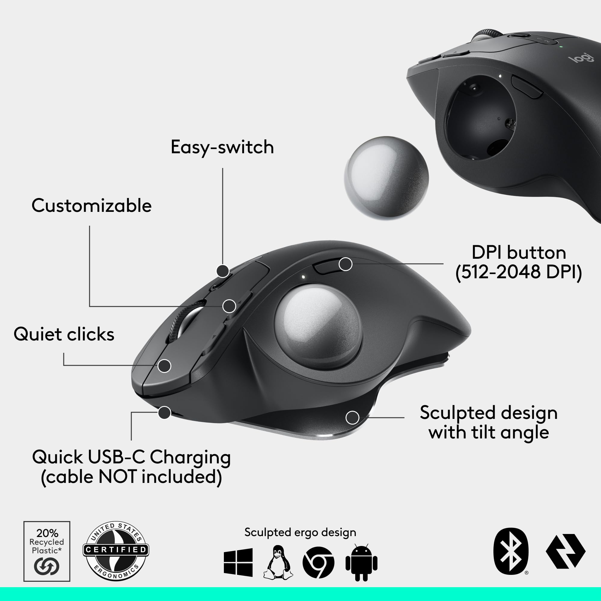 Foto 6 | Mouse Trackball Inalámbrico Logitech Mx Ergo S Advanced - Venta Internacional