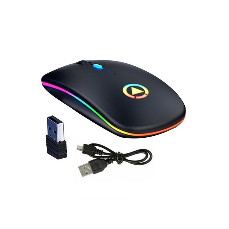 Ratón Inalámbrico Silencioso Recargable Con Luz Led Negra - Venta Internacional.