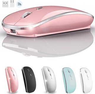Foto 1 | Mouse Raton Inalámbrico Luz Rgb Recargable Mini Ergonómico Color Oro Rosado