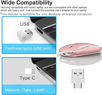 Foto 3 | Mouse Raton Inalámbrico Luz Rgb Recargable Mini Ergonómico Color Oro Rosado