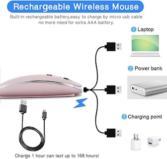 Foto 5 | Mouse Raton Inalámbrico Luz Rgb Recargable Mini Ergonómico Color Oro Rosado