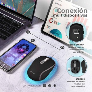 Foto 3 | Mouse Acteck Optimize Trip Pro Mi580 Inalambrico Usb 2.4 Ghz + Bt 1600dpi 6 Botones Ergonomico Negro