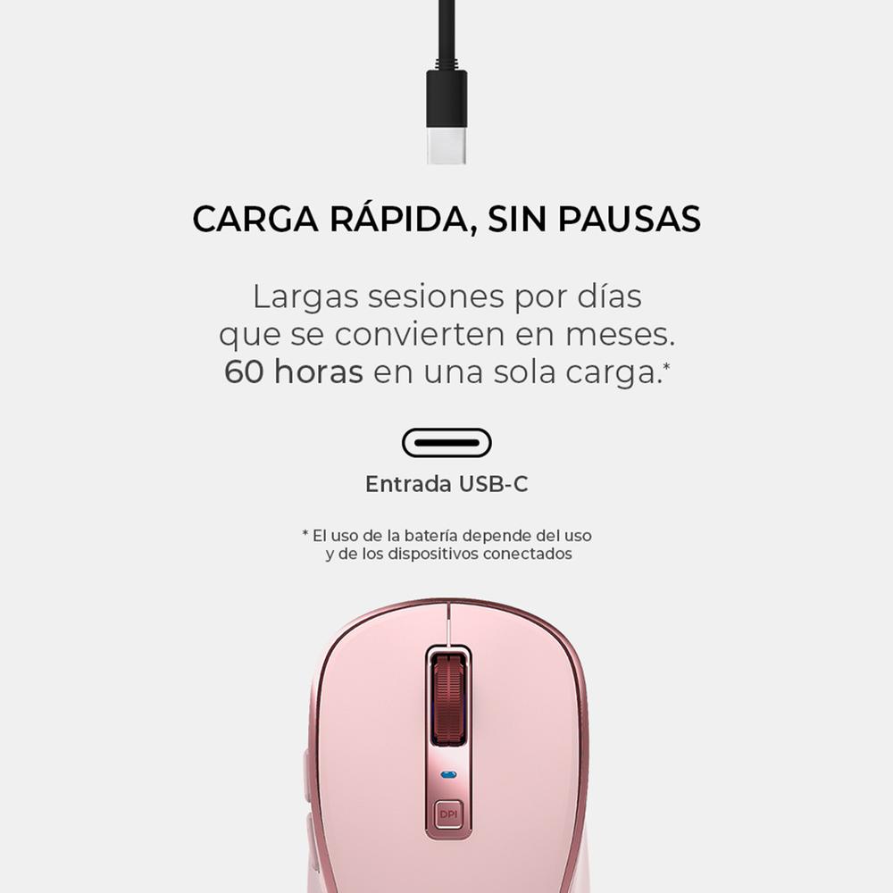 Foto 3 pulgar | Mouse Acteck Optimize Trip Pro Mi580 Inalambrico Usb 2.4 Ghz + Bt 1600dpi 6 Botones Ergonomico Rosa