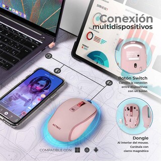 Foto 4 | Mouse Acteck Optimize Trip Pro Mi580 Inalambrico Usb 2.4 Ghz + Bt 1600dpi 6 Botones Ergonomico Rosa