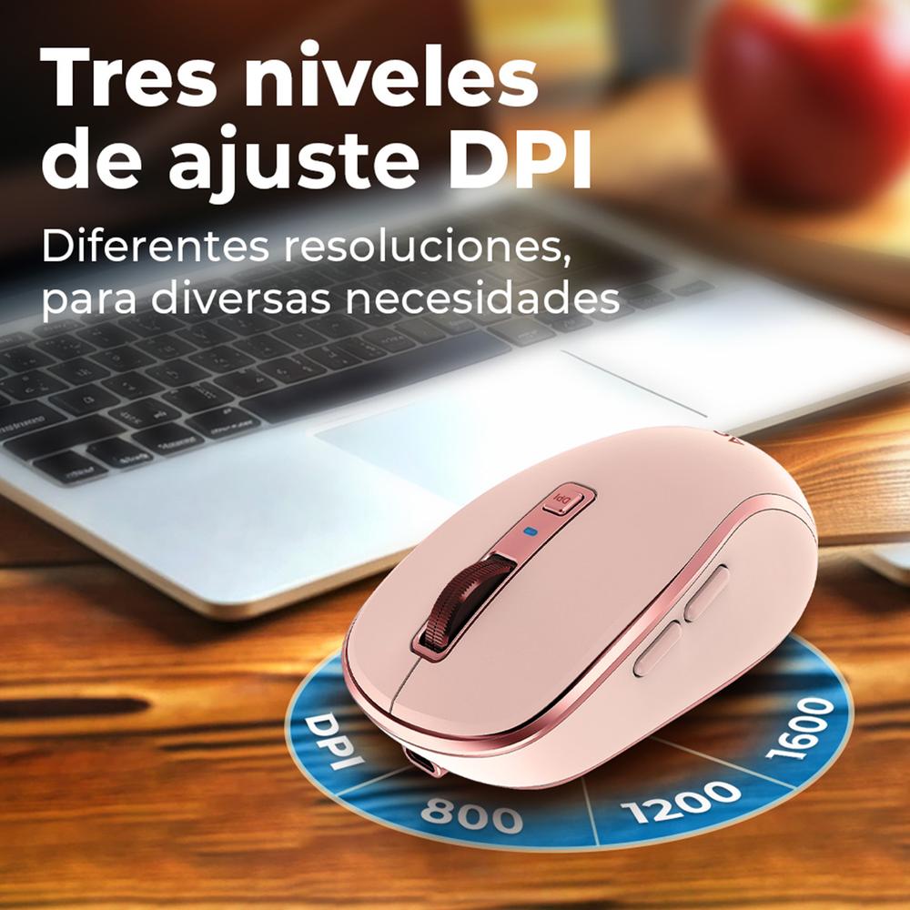 Foto 6 pulgar | Mouse Acteck Optimize Trip Pro Mi580 Inalambrico Usb 2.4 Ghz + Bt 1600dpi 6 Botones Ergonomico Rosa