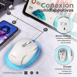 Foto 3 | Mouse Acteck Optimize Trip Pro Mi580 Inalambrico Usb 2.4 Ghz + Bt 1600dpi 6 Botones Ergonomico Blanco